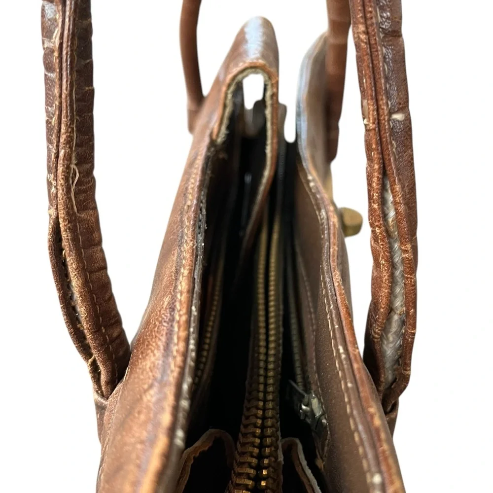 VINTAGE Mexican Western Tooled Leather & Hair on Hide Handbag Purse - Picture 8 of 12